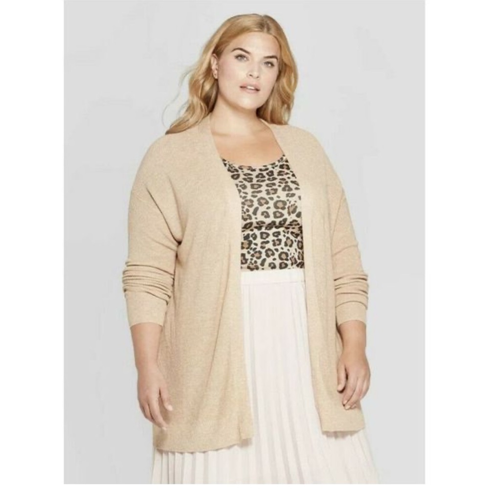 Ava & Viv Tan Ribbed Knit Cardigan Sweater Size 3X